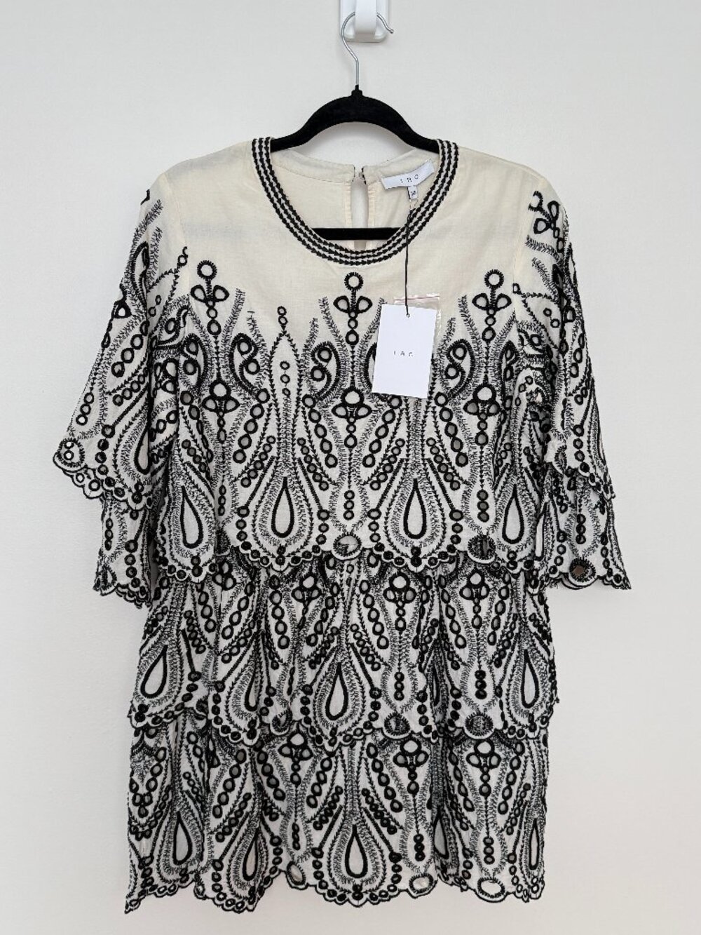 IRO Paris "Noor" Embroidered Eyelet Tiered Mini Dress - Size 38 (US 6)